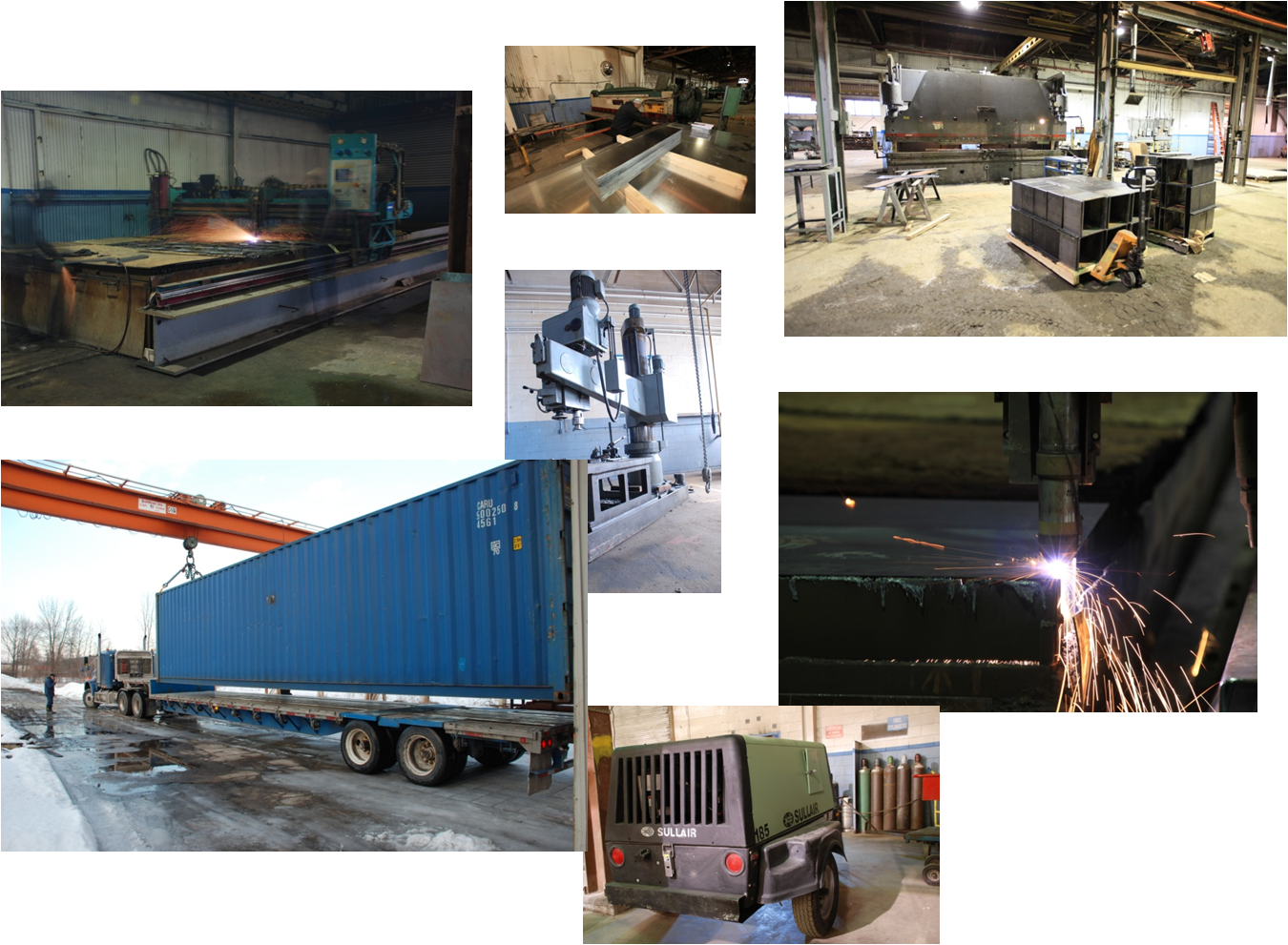 plasma table shear radial drill desiel air compressor and loading a container